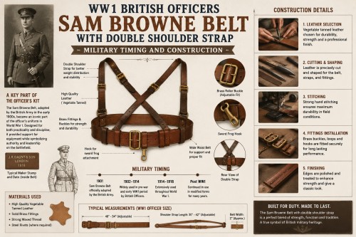 WW1 British Officers Sam Browne Belt with Double Shoulder Strap: Military Timing and Construction